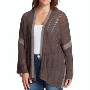 Vintage America Open-Front Two Tone Open Crochet Sweater Sweater Size L